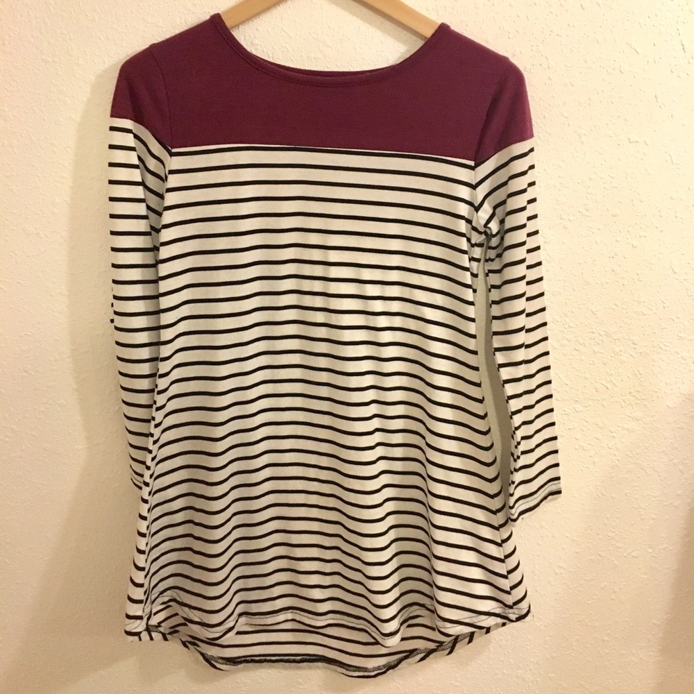 Maroon long sleeved striped dress